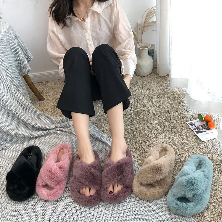 

Faux Fur Slides 2020 Ladies Sandals And Colorful Fluffy Shoes Open Toe Plush Slippers Furry Slippers For Women, Yellow, purple, blue, black, beige, khaki, orange