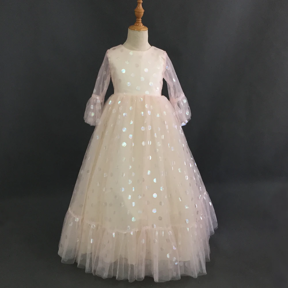 

shiny polka dot children long sleeve flower girl dress, As picture