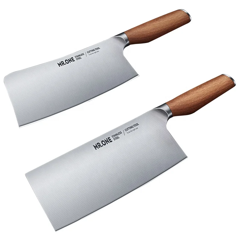 

China Supplier High Quality Chinese Kitchen Knife Set Metal Steel Cleaver Kitchen Knives With Wooden Handle Butcher Knife