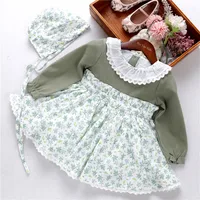 

little girls vintage dress long sleeve spanish hat green floral autumn baby dresses wholesale children's clothes boutiques