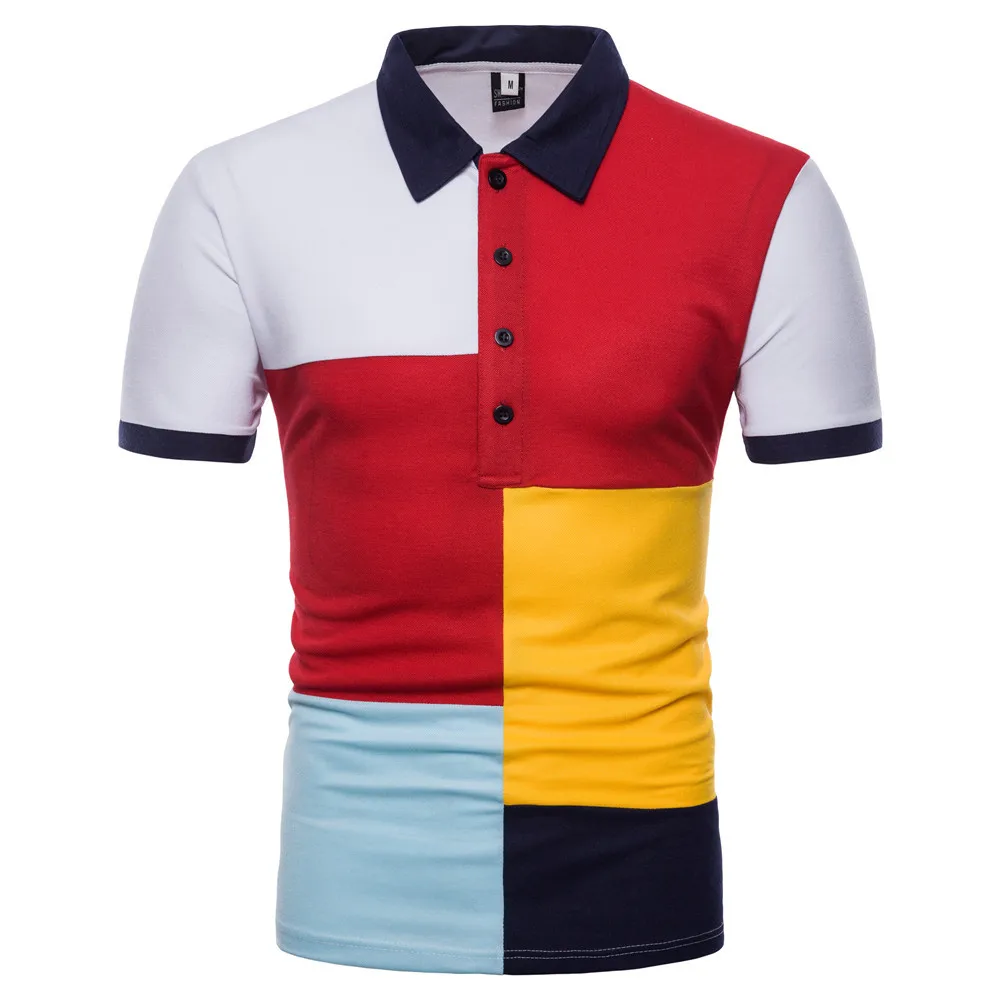 

Polo Men Fashion Breathable Patchwork Short Sleeve Polo Shirts Man Casual Slim Turn Down Collar Male Polos Men Clothing, Different colors and support to customized