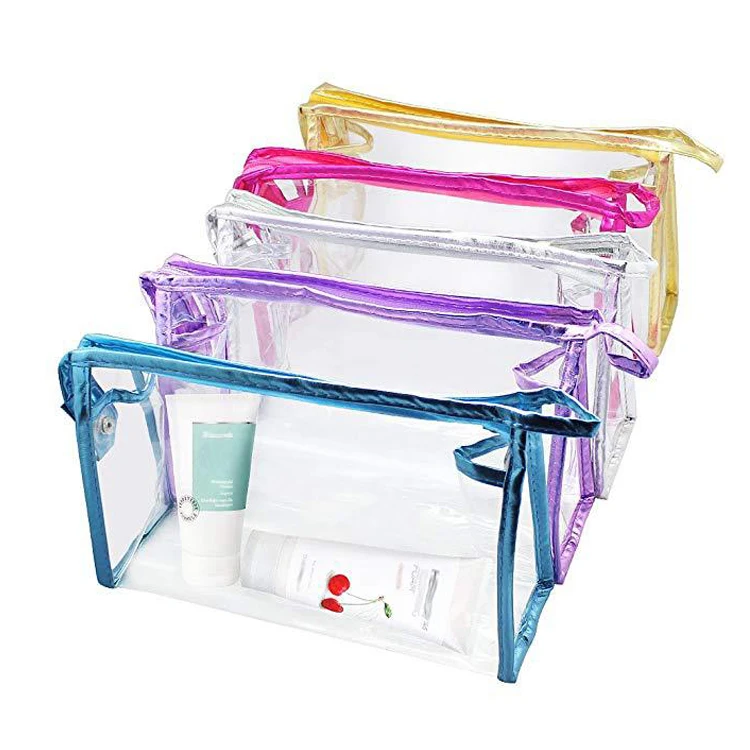 

Travel Waterproof Transparent PVC Makeup Bag Clear Wash Toiletry Cosmetic Bag In Stock, Gold,silver,purple,blue,pink or customized