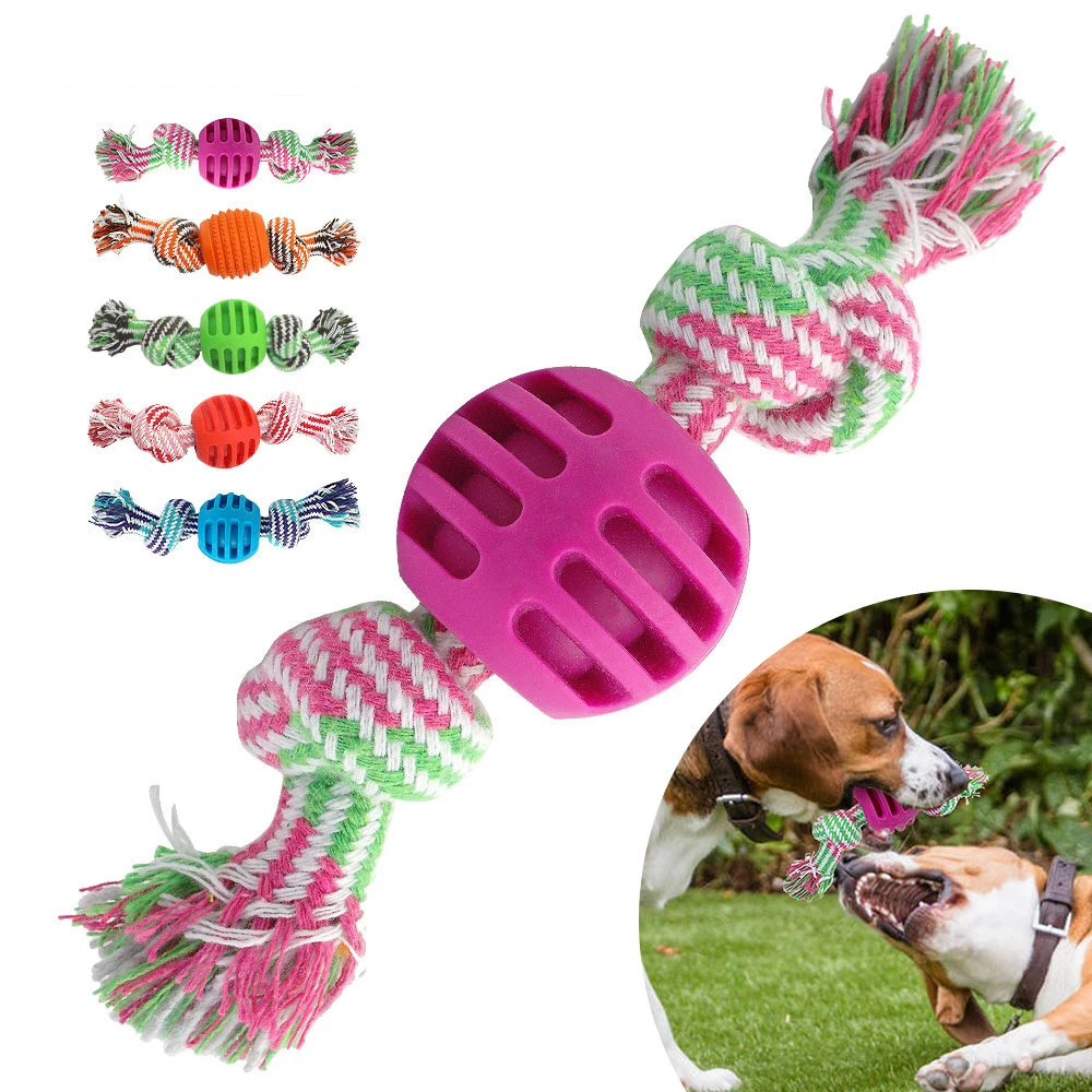 

Top Sale Cotton Rope Dog Gift Toys Pet Dogs Teething Cleaning Toy TPR Ball Rope Toy for Small Dog