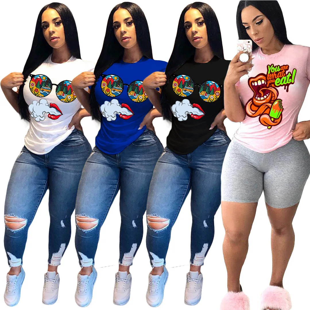 

RaHB808 new arrival women tops short sleeve O neck girls cartoon print oversize t shirt, Shown