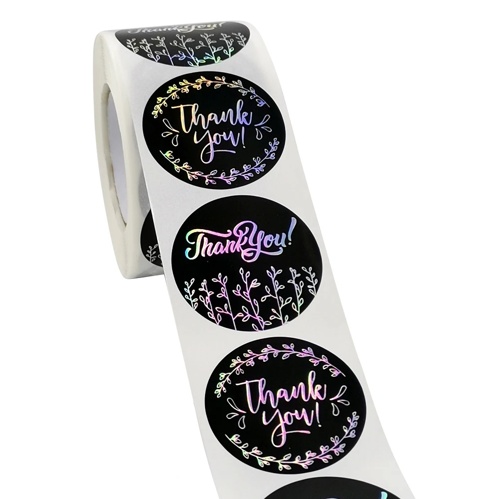 

1.5inch Thank You Stickers Rainbow Laser Silver Stamping Sticker Labels For Boutique Packaging Gift Sealing Sticker Etiquettes