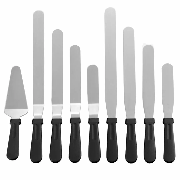 

6 8 10 12inch Cake Spatula Stainless Steel Blade with Plastic Handle for Cake Tools, Black/blue/red