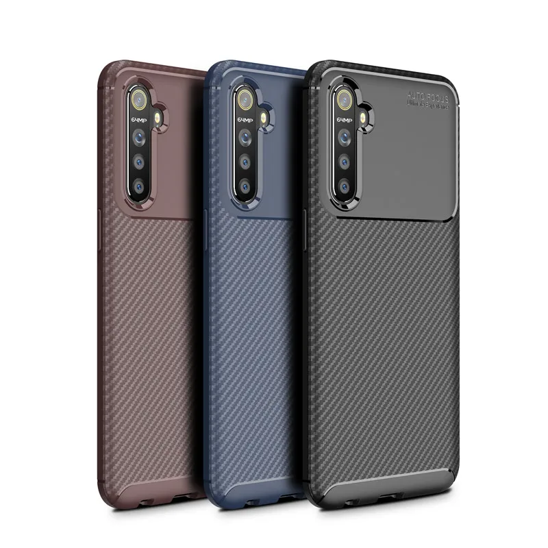 

New Design Camera And Screen Protective Carbon Fiber Texture Cell Phone Cover for Realme X50, Black,blue,brown