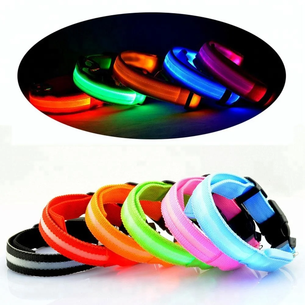 

Luxury Personalized Nylon Waterproof Custom USB Rechargeable Flashing Pet Collar Multi Color Led Dog Collar, Colorful