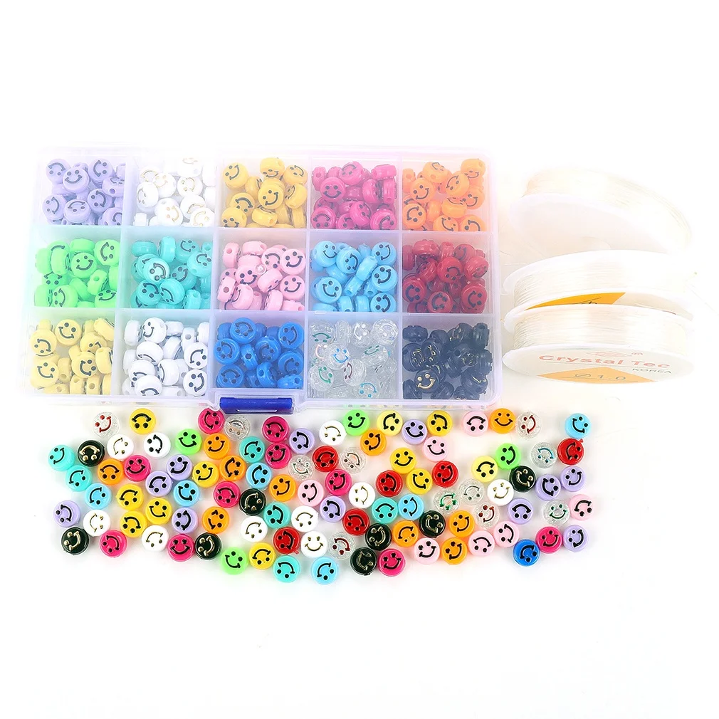 

DIY bracelet necklace Jewelry Accessories Color Smiley Face Resin Beaded Loose Bead Children Handmade Materials 15 Grid Bead Set, As shown