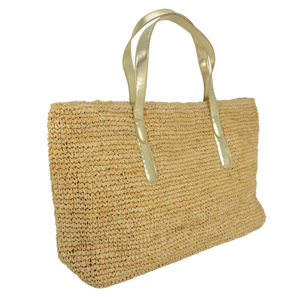 Madagascar Natural Raffia Straw Tote Bag Handmade Crocheted Raffia