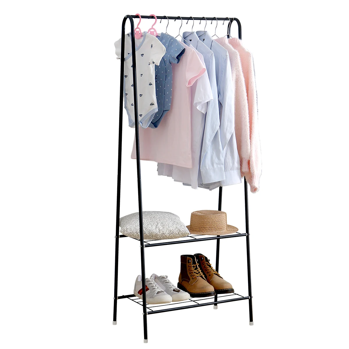 

ORZ0361 Clothes Rack Garment Display Rack Coat Hanging Shelf Clothing Stand with Shelves Commercial Wholesale Metal, Black