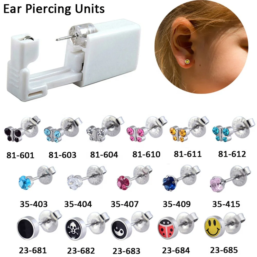 

24pcs/box Disposable Ear Piercing Unit Safe Sterile Easier Piercing Gun Logo Butterfly Ear Studs Body Piercing Wholesale, As picture show