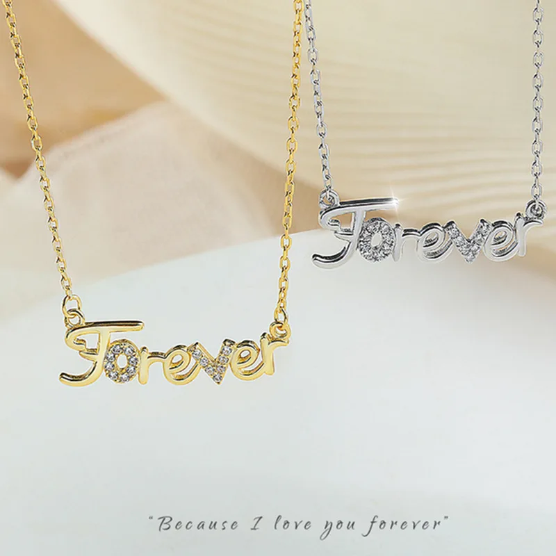 

Personalized 925 silber schmuck initial pendant gold plated forever letter silver necklace, Silver / gold