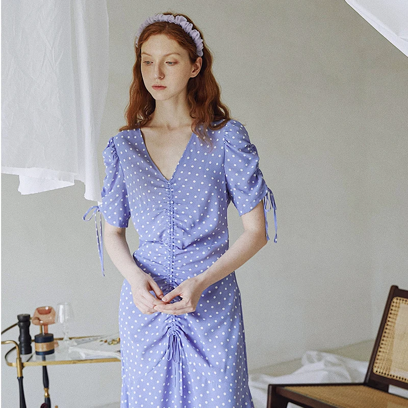 

Puff sleeve dress female summer 2021 V-neck front bandage women casual dresses slim boho woman's summer dress, Customized color