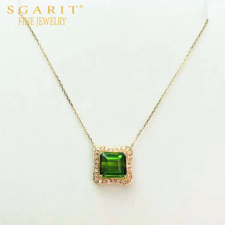 

SGARIT fashionable green gemstone jewelry 18k gold girl choker 2.35ct natural green tourmaline pendant necklace