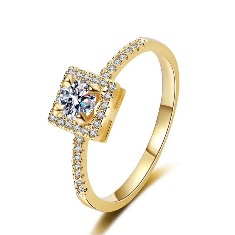 

Romantic fashion woman engagement ring 18K gold plated square zircon diamond ring simple classic wedding ring jewelry