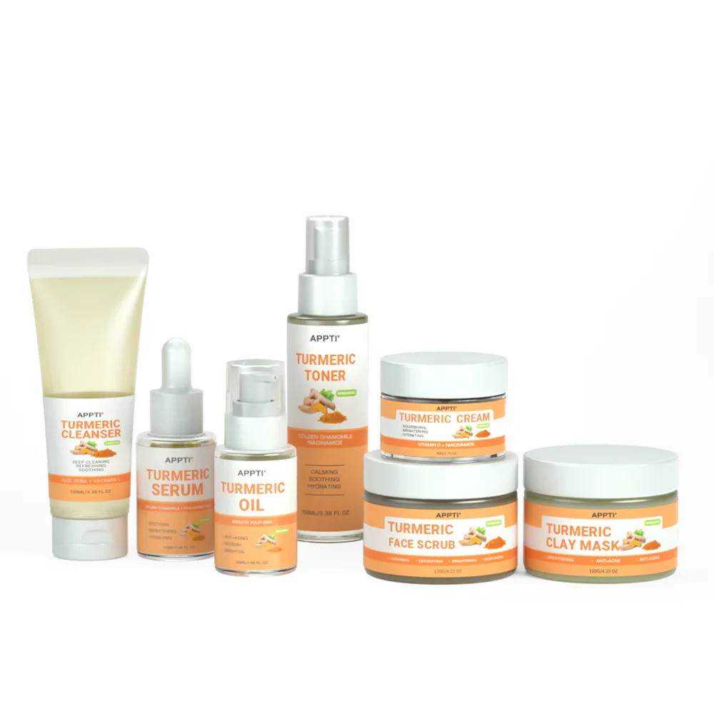 

OEM private label skincare Anti Acne Oil Facial Cleanser face Serum Organic no label vegan tumeric turmeric skin care set