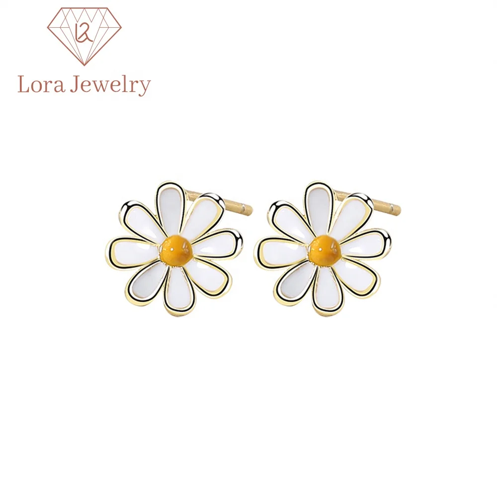 

Guangzhou Wholesale 925 Sterling Silver Earrings Flower Daisy Gold Stud Earrings for Women Jewelry, Gold color