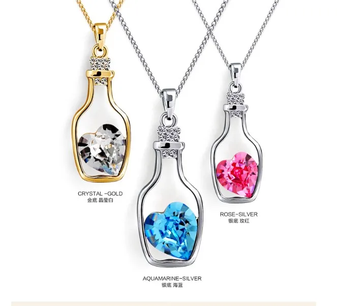 

Wholesale New 2021 Shining Crystal Heart Pendant Necklace For Women Jewelry Wishing Drift Bottle Necklaces Charms Chain Gift, Picture shows