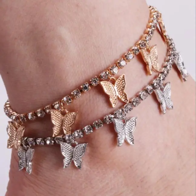 

Creative diamond set small butterfly pendant ankle chain new trend shining foot accessories