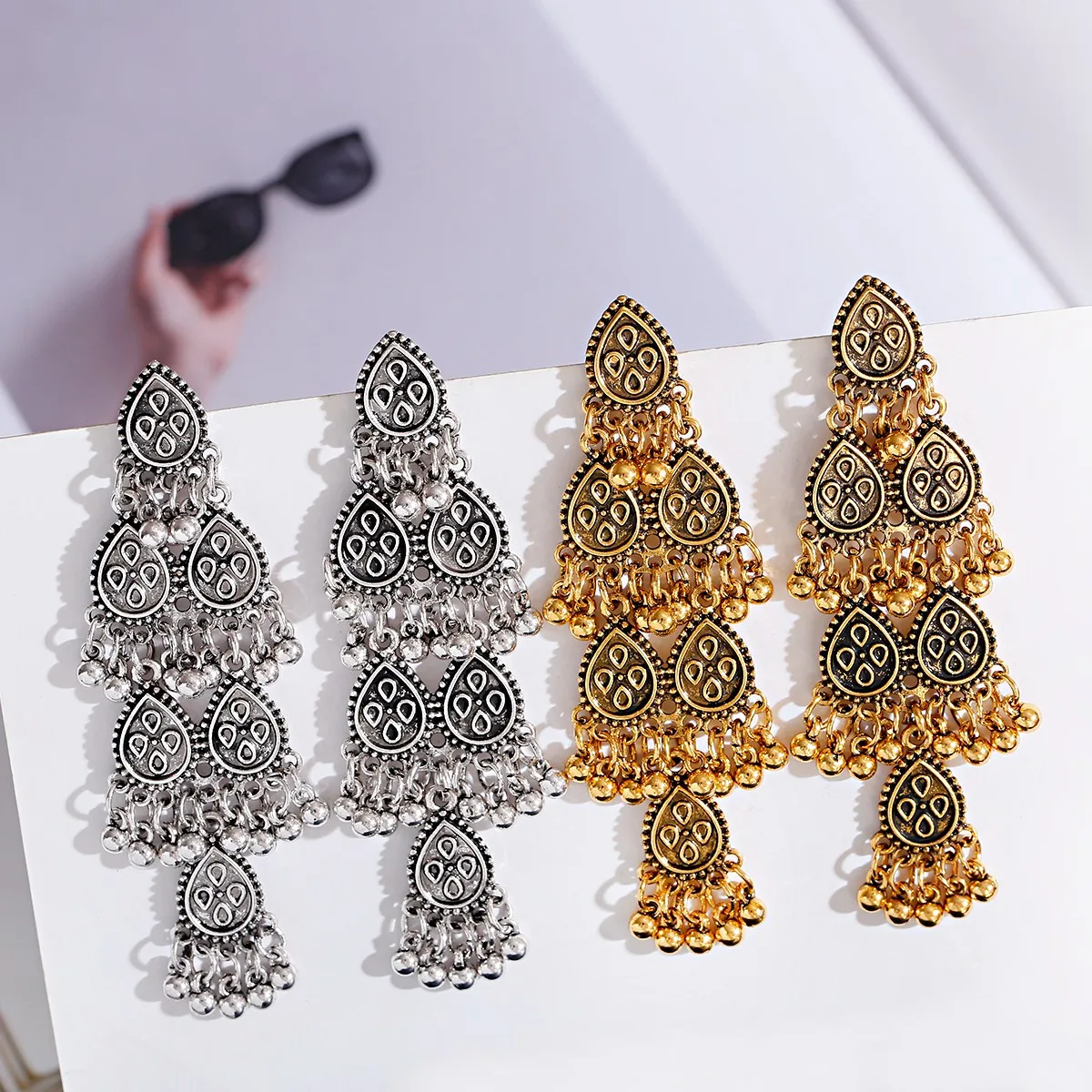 

Vintage Gold Silver Retro Indian Multilayer Bollywood Kundan Jhumka Jhumki Drop Earrings Gypsy Fashion Jewelry