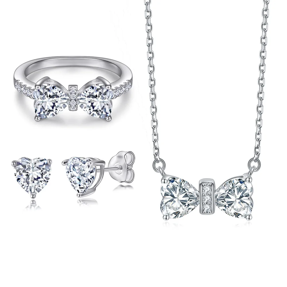 Fashion Silver Jewelry Set White Gold Plated Heart Cut Diamond Zirconia Ring Women Jewelry Sets for Party