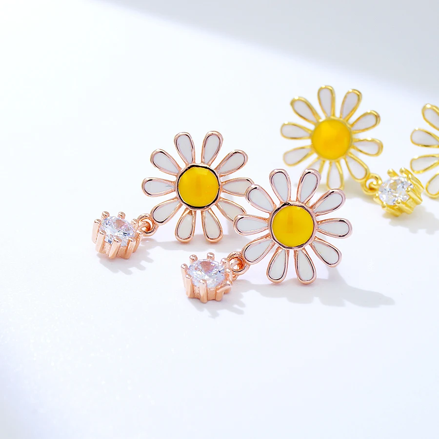 

Sunflower flower enamel 925 jewellery wholesale dainty sterling silver vintage earrings for women