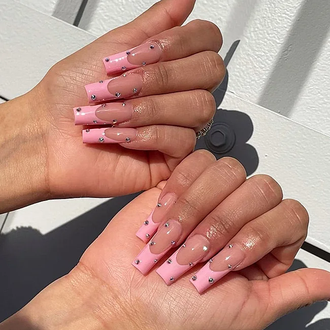 

Naixi INS Trendy Luxury Long Ballerina Lovely Heart Shining Gems Diamond Nails Custom press on nails LuxuryPackaging false nail, Natural ,multi-color,customized color