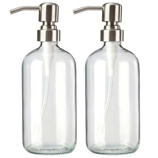

Glass Soap Dispenser with Pump Stainless Steel Soap Dispenser Bathroom 17OZ Hand Soap Dispenser