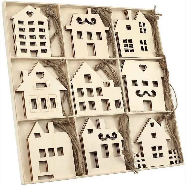 

Amazon hot selling unfinished wooden house-shaped laser cutouts for kid crafts diy, Natural