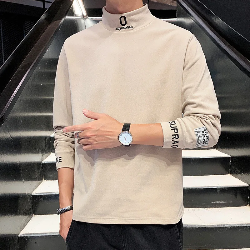 

High Quality Plus Size Men Fashion Solid Color Plain Slim Fit Mock Neck Pullover Sweatshirt