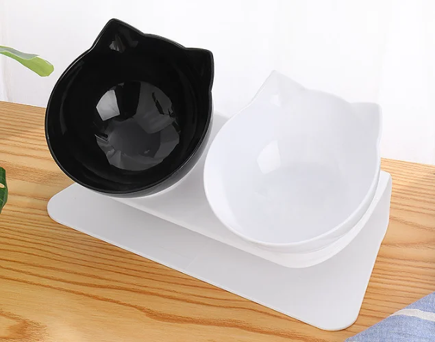 

QY Pet bowl automatic drinking water feeder plastic cat bowl oblique mouth single and double cat food bowl pet supplies