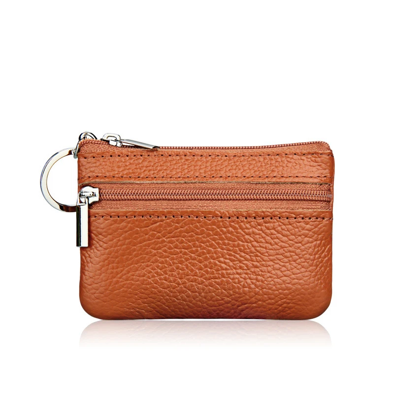 

Cute small wallet ID card mini zipper pocket genuine leather coin purse with keychain hot selling