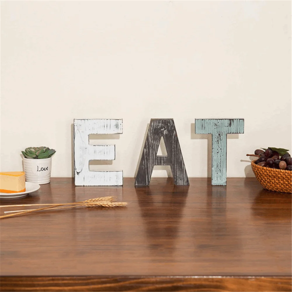 Rustic multicolor cutout EAT letters decor custom design hot selling wooden letter christmas decorations