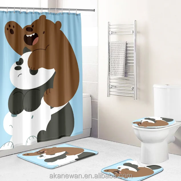 

Wholesale custom Amazon Top Seller Cartoon Brown Bear design Waterproof Polyester Fabric Bathroom Shower Curtains Sets