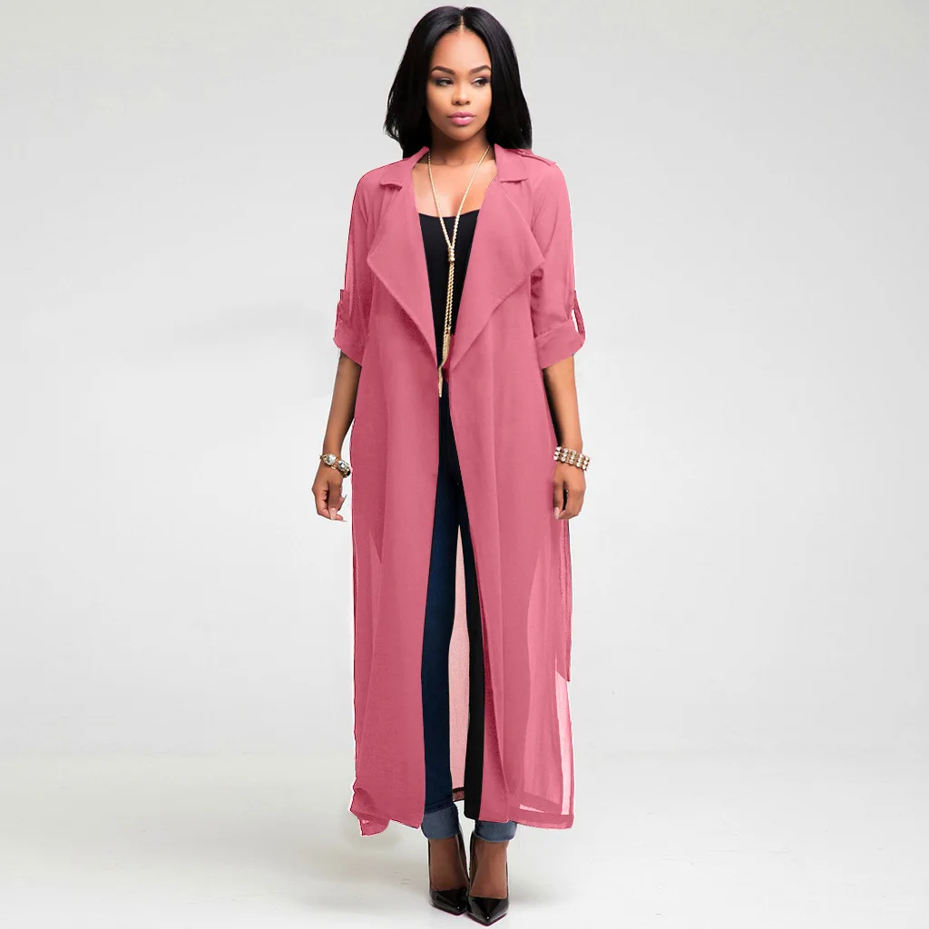 

Wefans Causal Autumn Sweet Pink Graceful Long Chiffon Cardigan Trench Coat For Women, 3colors