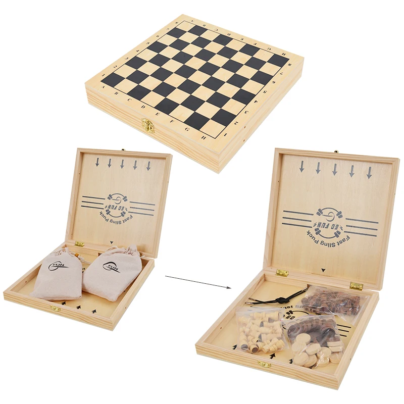 

USA in stock 4 in 1 Board Games For Adults and Family Include Chess Checkers Sling Puck Game and Nine Mens Morris Folding Board