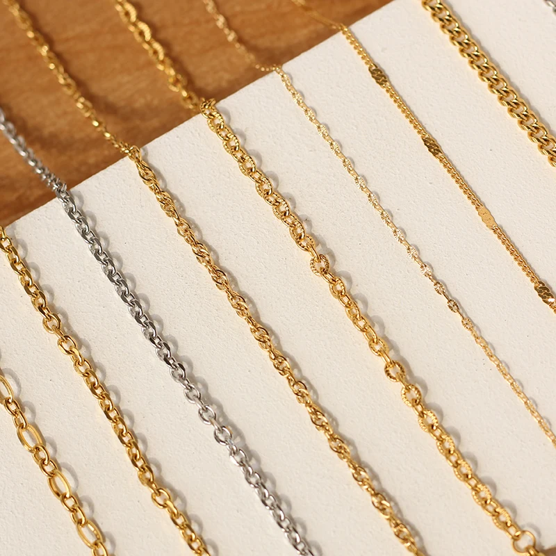 

New Trendy Minimalist Jewelry 18K Gold Plated and Silver Stainless Steel Gold Filled Rolo Chain Cuban Chain Necklaces