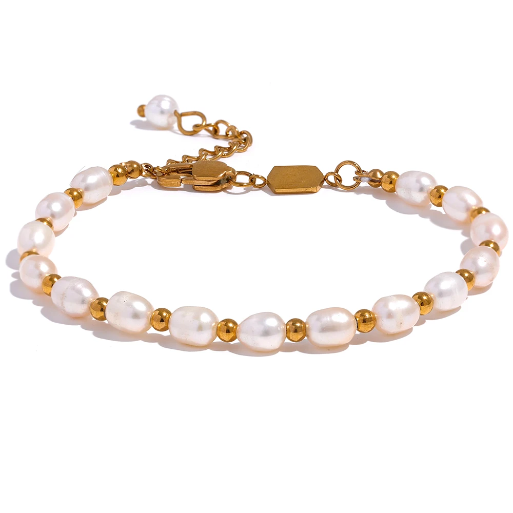 

JINYOU 949 Natural Freshwater Pearls Fashion Handmade Bracelet Bangle Women Waterproof PVD Charms Stainless Steel Beads Jewelry