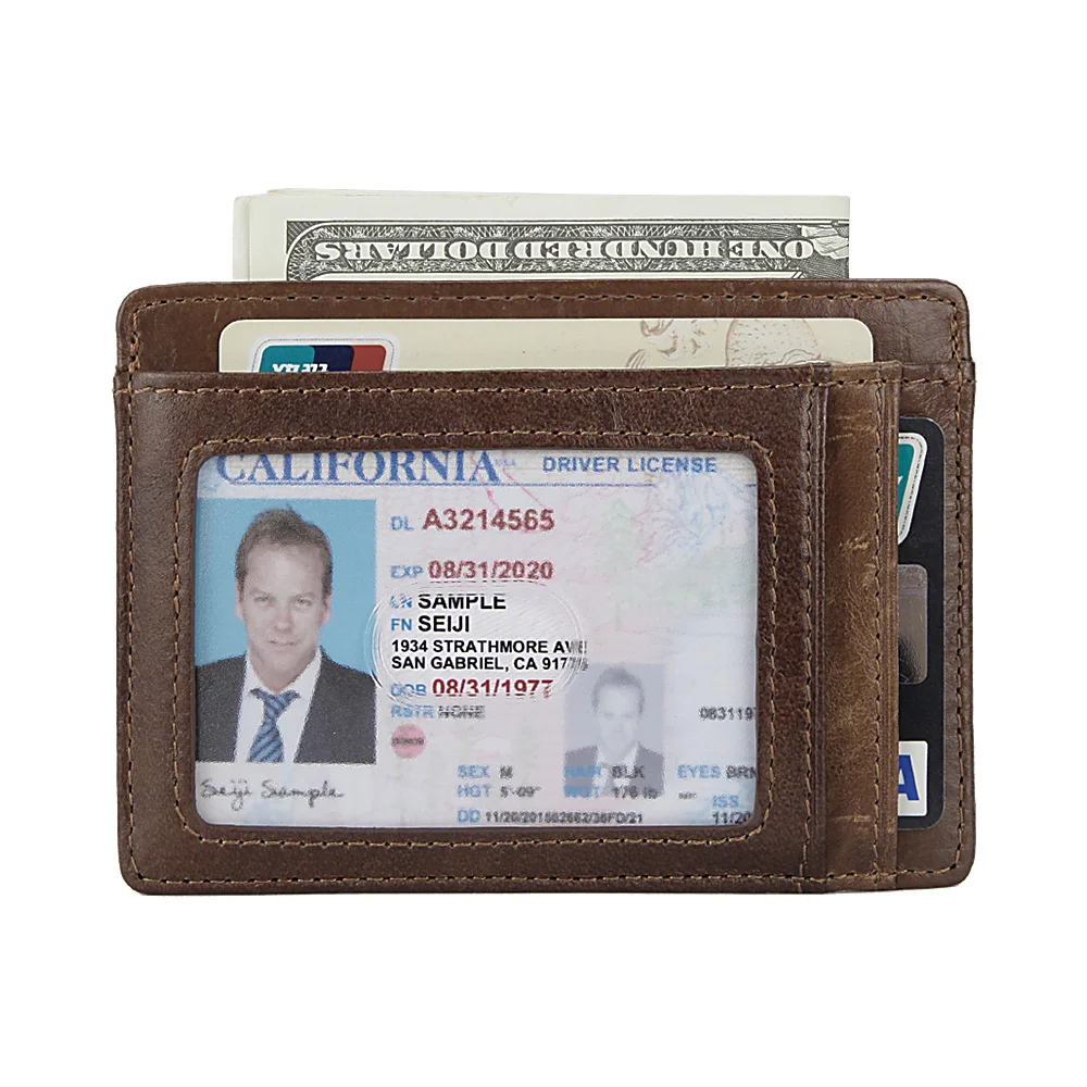 

TIDING Custom Logo Brown Oil Waxed Genuine Leather Slim RFID Blocking Front Pocket Wallet Minimalist Wallet for man, Customized