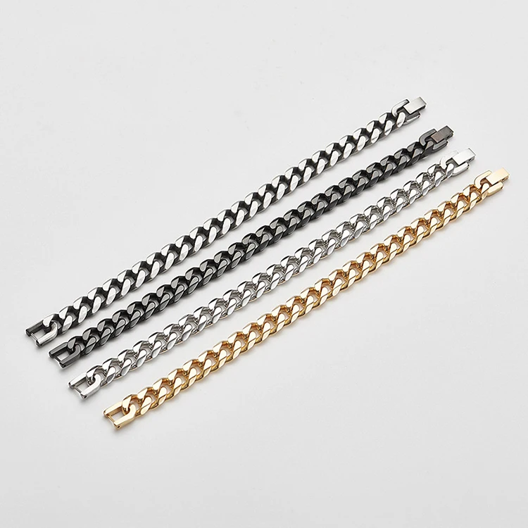 

Wholesale Custom Jewelry Individual Metal Iron Cuban Link Chain Men Titanium Stainless Steel Bracelet, Silver,gold,black