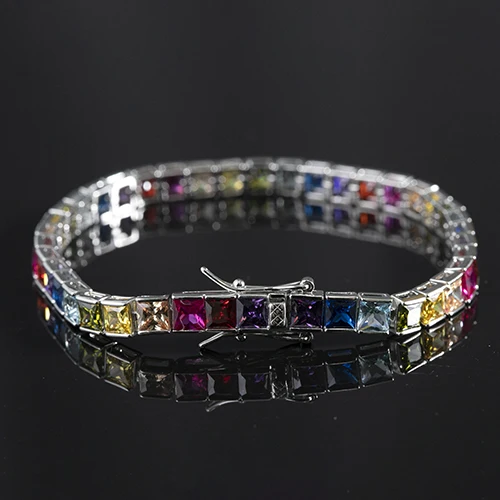 

Wholesale Cz Jewelry Choker Rainbow Crystal Chain Colorful 925 Sterling Silver Diamond Tennis Bracelet