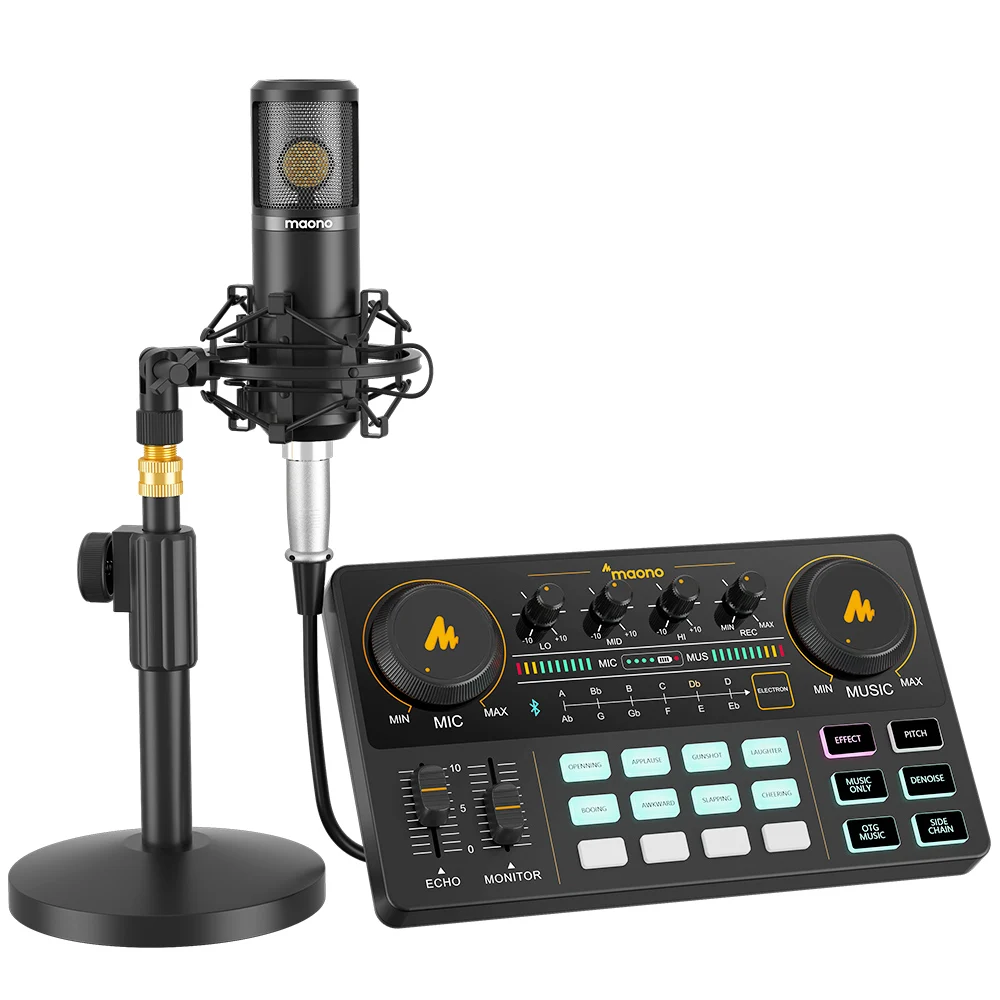 

MAONO Studio Sound Card Kit With Dia.25mm Desktop Condenser Microphone Audio Studio Microphone Wired Mixer For Live Streaming, Black