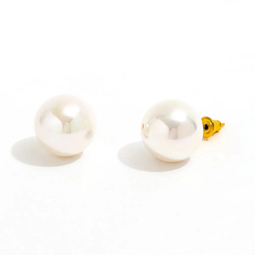 Trendy Earring 18K Gold Plated Single Big Imitation Pearl Pendant Stud Earring Stainless Steel Fashion Jewelry Wholesale