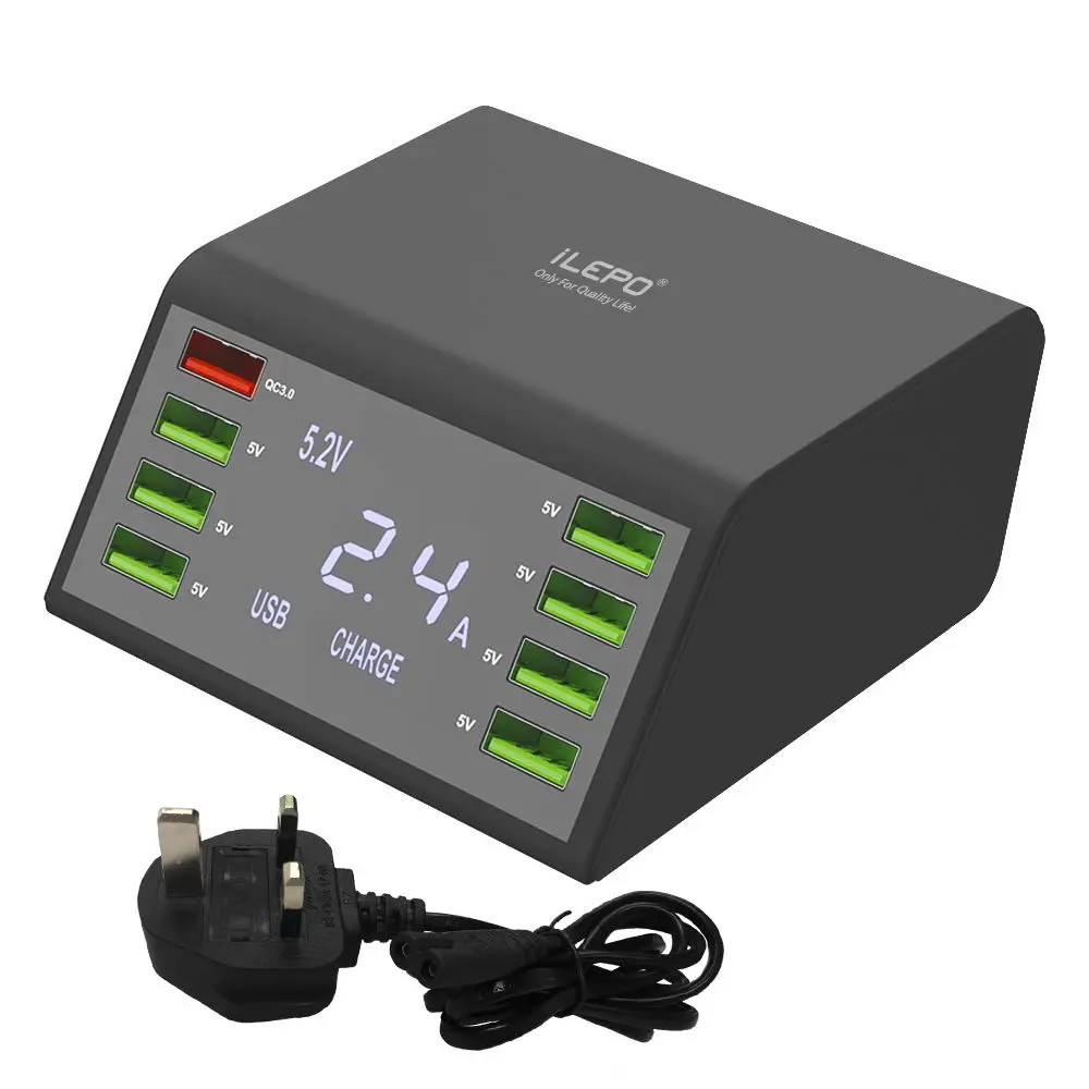 

2020 Promotion mobile phone 8-Port USB Chargers 60W QC 3.0 USB Charger, Black&white