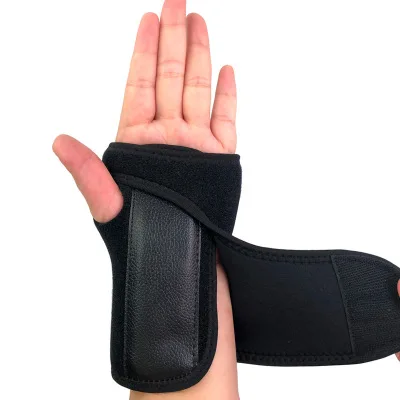 

Leather adjustable manly weightlifting gym neoprene carpal tunnel splint wrist thumb brace support, Black