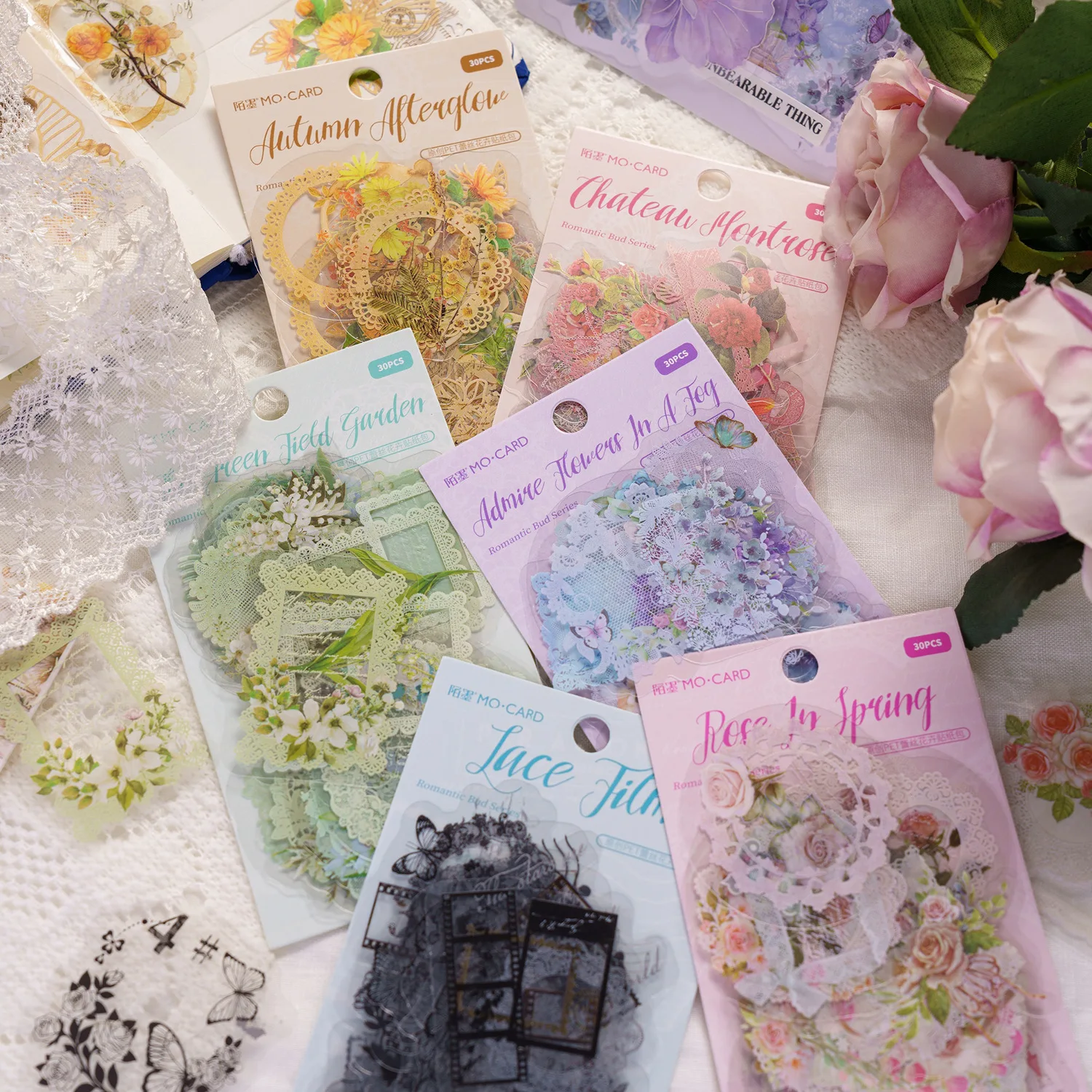 

30 Pieces/Pack Pet Sticker Package Romantic Flower Bud Series Flowers Journal Decorative Source Material into 6 Choices