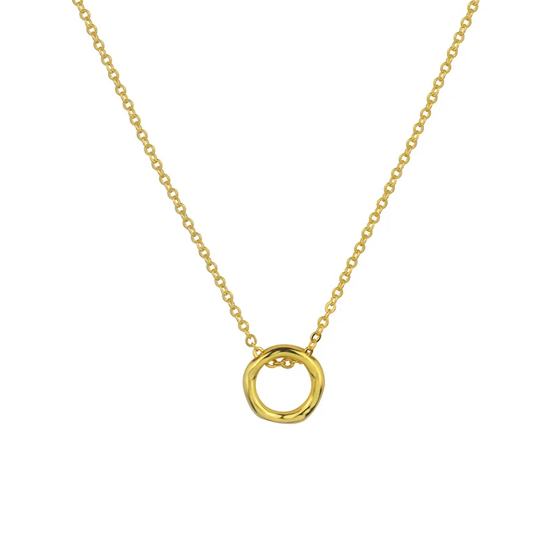 

2020 New Creative Temperament Jewelry 925 Sterling Silver Real Gold Plated Round Circle Pendant Necklace, Gold color
