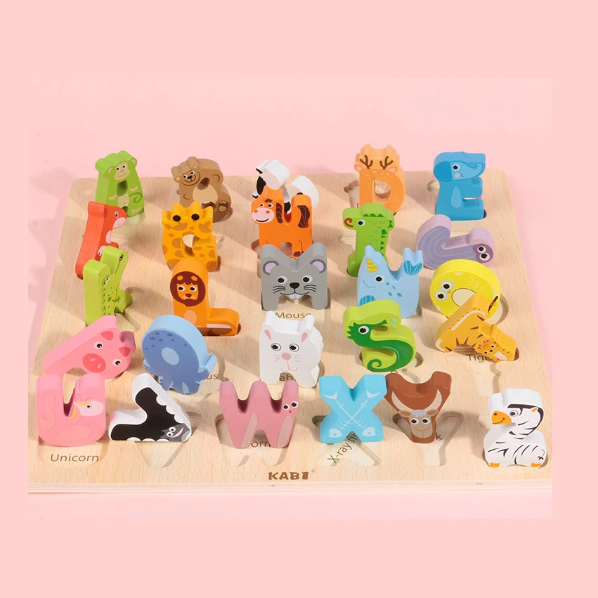 

China Made wood toys alphabet wooden puzzles toys game wooden cartoon animals puzzle