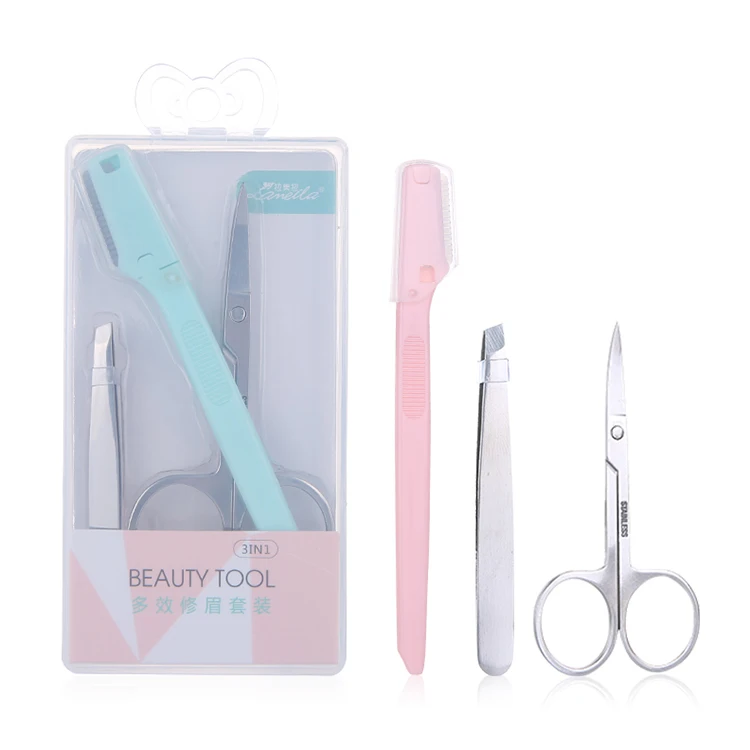 

Women eyebrow razor set facial hair remover shaper eyebrow trimmer 3 pieces per kit A0876, Pink and blue